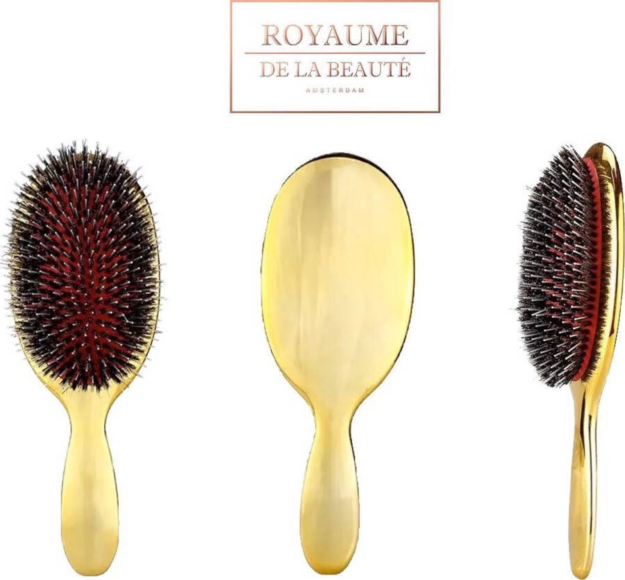 Royaume de la Beauté Bristle & Nylon Brush | Haarborstel | Anti Klit | Varkenshaar | Zwijnenhaar | Boar Bristle Brush | Goud