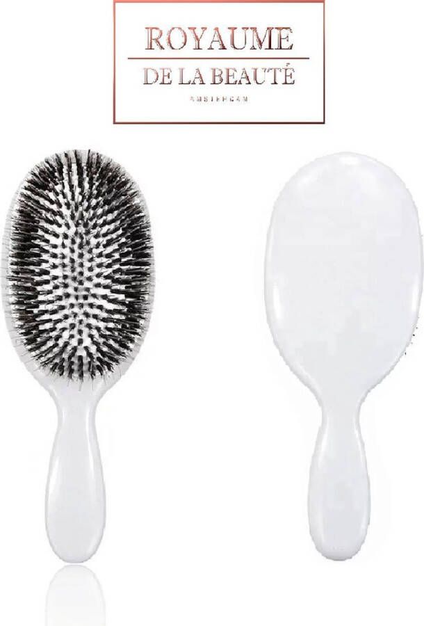 Royaume de la Beauté Bristle & Nylon Brush | Haarborstel | Anti Klit | Varkenshaar | Zwijnenhaar | Massage borstel | Boar Bristle Brush | Zilver