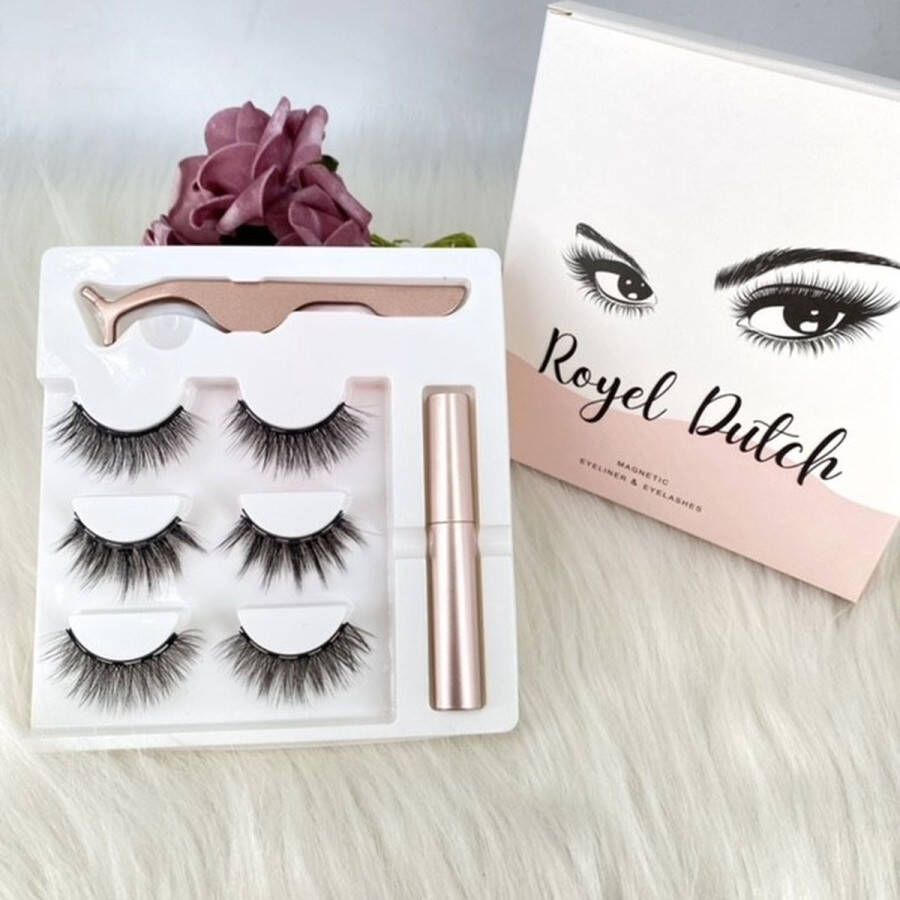 RoyelDutch Magnetische eyeliner en magnetiche wimpers 3 paar nepwimpers 3D face lashes inclusief pincet