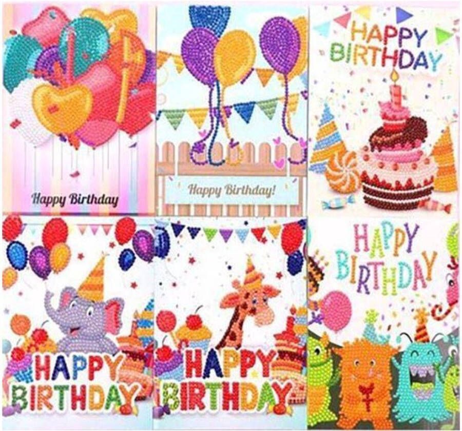 RS C&C Cards & Crafts 6 Diamond Painting kaarten Happy Birthday Pakket 6 verjaardagskaarten Inclusief enveloppen Diamond Paintings 13x18cm