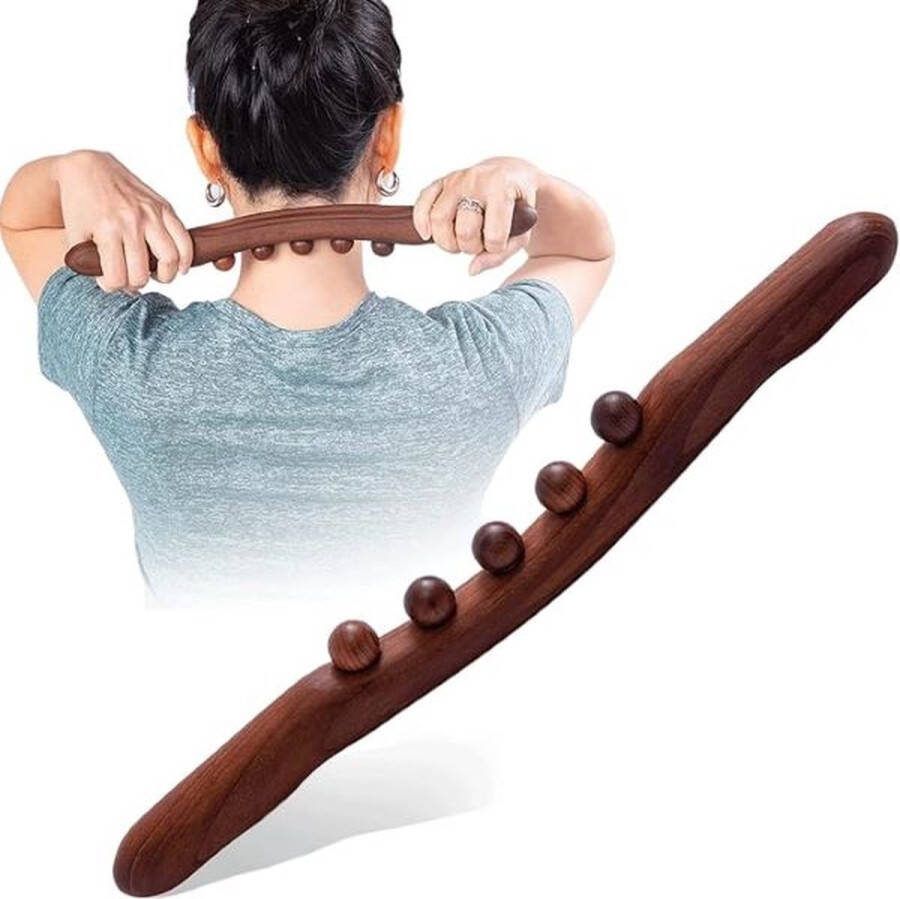 RS Goods Massage stok Massage stick Hout Voor Rug Nek Schouder Buik Taille Armen en Benen 5 Massage ballen Bruin