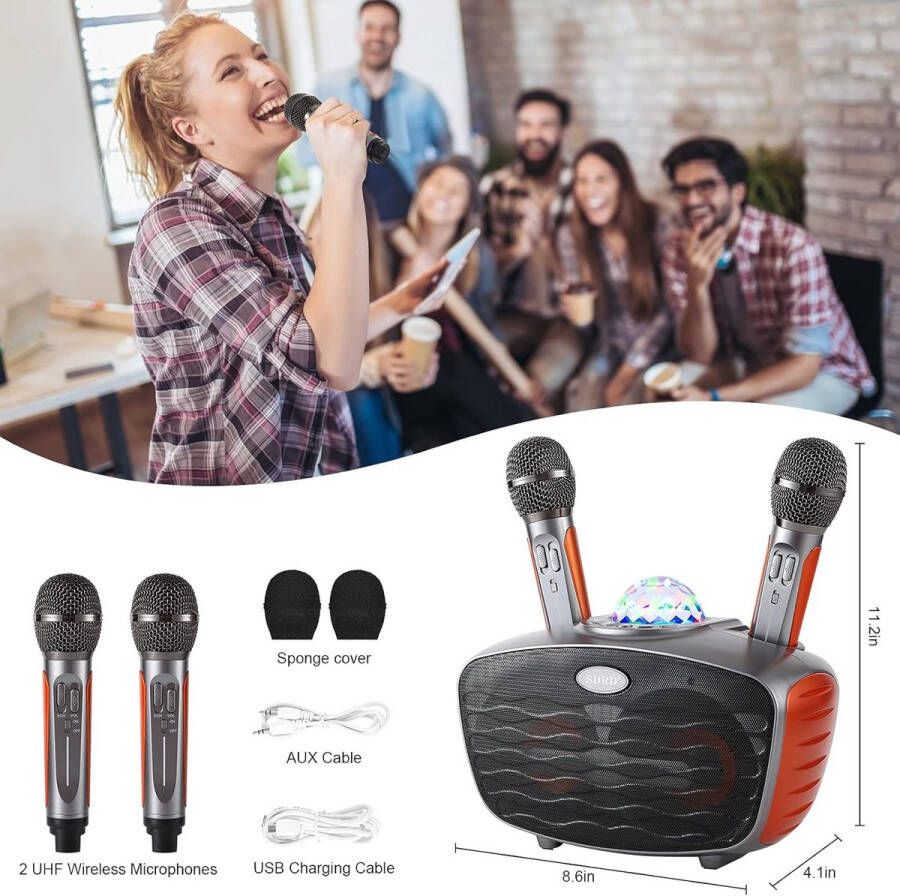 RUBEHOOW MyParty Karaoke Star Draagbaar Partysysteem Bluetooth 2 Microfoons