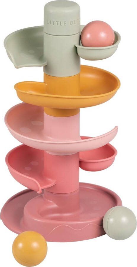 Rubo Toys Little Dutch Spiraaltoren Roze Knikkerbaan 5 delen 3 ballen Stapeltoren