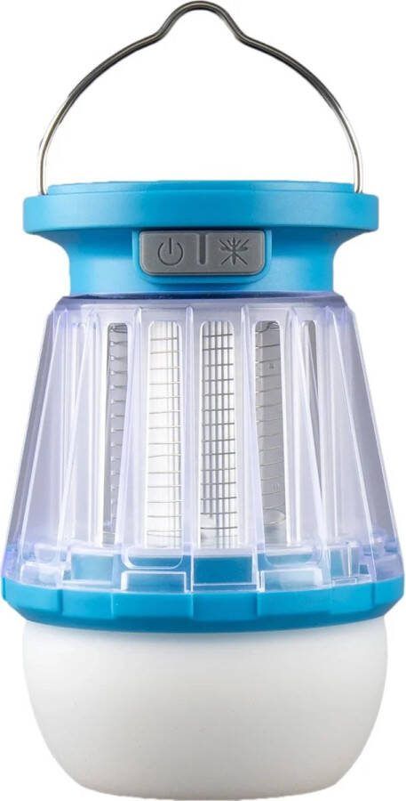 Rubytec Buzz USB Solar Lantaarn Insectenlamp 13.5 x 8 x 8 cm Oplaadbaar via Zonne-energie en USB Vliegenvanger Geen Batterijen Hanglantaarn 3 Lichtsterktes ABS Blauw