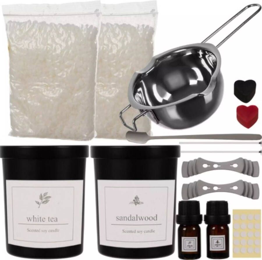 Ruhhy 36 delige DIY kaarsen maken starters set met oliën en kleurstof Sandelwood & white tea 26 branduren Inclusief waxsmeltkroes en kleurstof Zwart Zwart