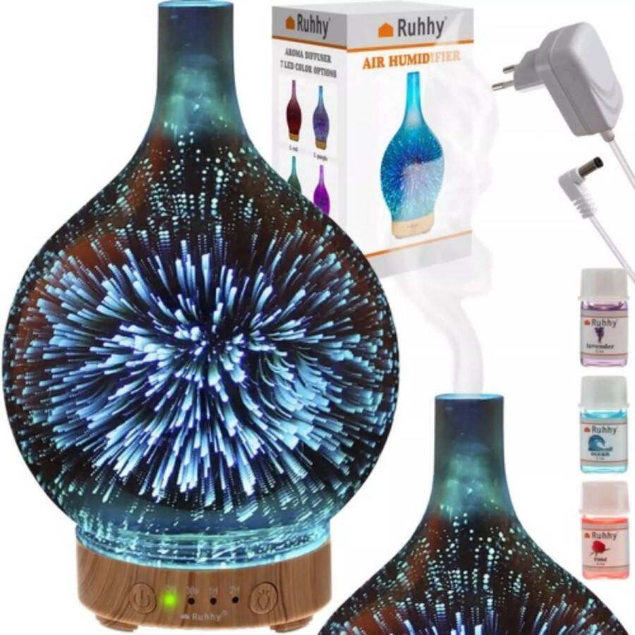 Ruhhy Geurverspreider en Luchtbevochtiger 100ml LED Nachtlampje met Aromatherapie 3-in-1 Apparaat