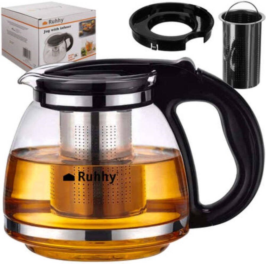 Ruhhy Glazen Theepot met Infuser 2 Liter Perfect voor Theeliefhebbers