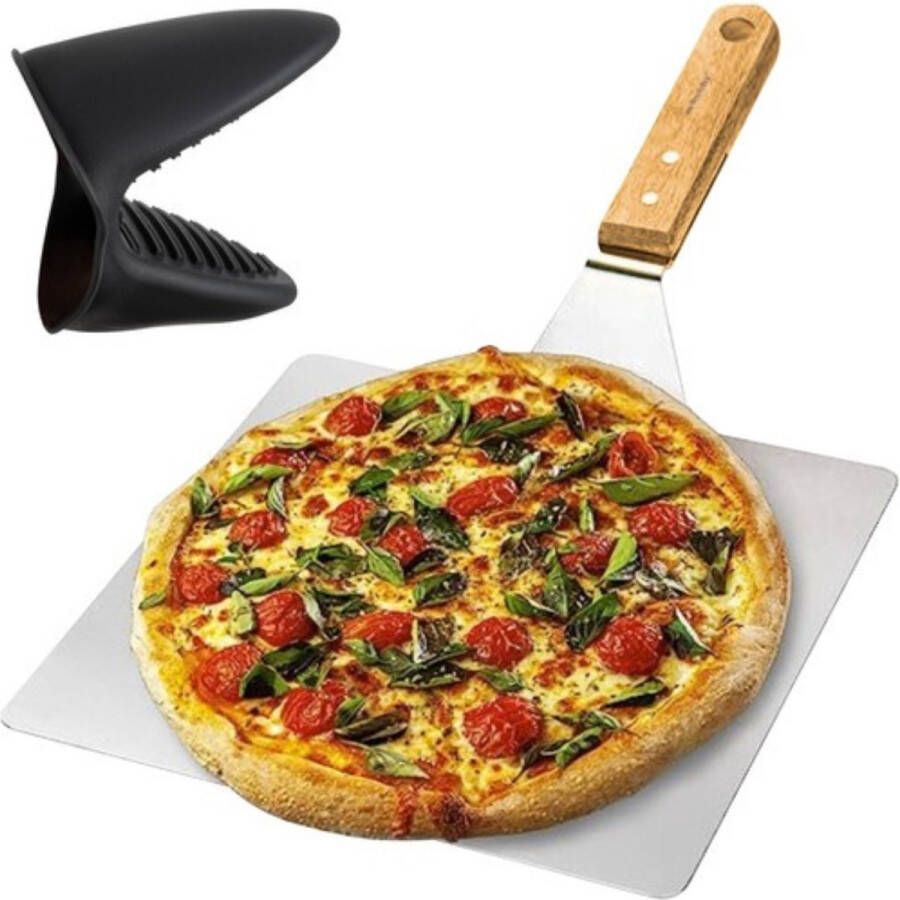 Ruhhy Pizzaschep Pizza Draaischep Pizza Spatel Pizzaschep voor BBQ Incl. Siliconen Ovenwant