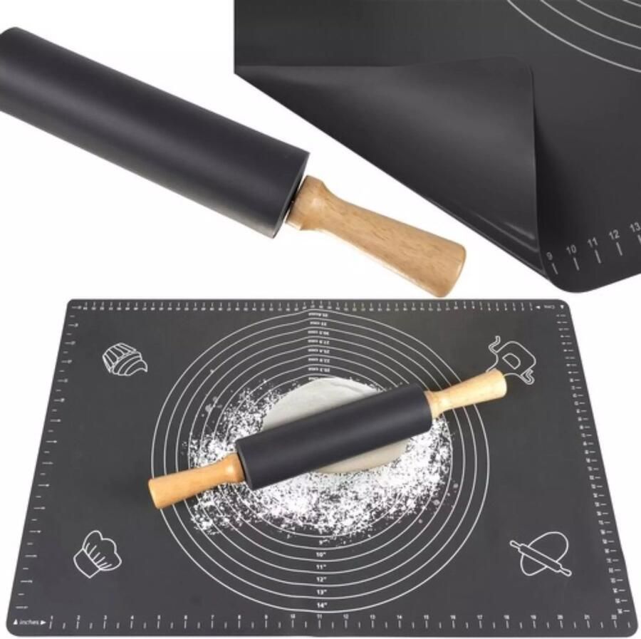 Ruhhy Siliconen Bakmat en Deegroller Set Essentieel voor elke Bakker