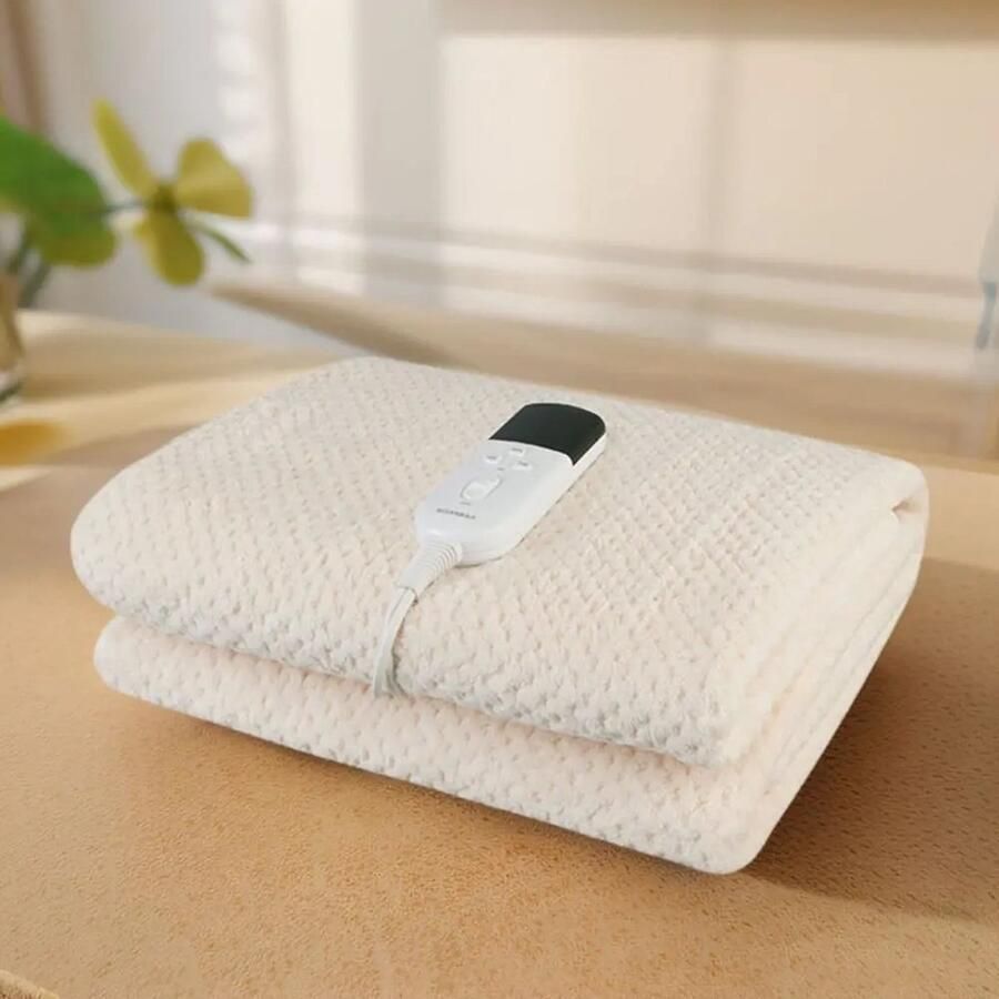 RUIANBAO Verwarmde Deken 2-laags Flanellen Elektrische Deken Timer Verwarmd Pad 220V 150*80Cm Thermische Deken Matras Verwarmer Bedwarmer Creme Wit
