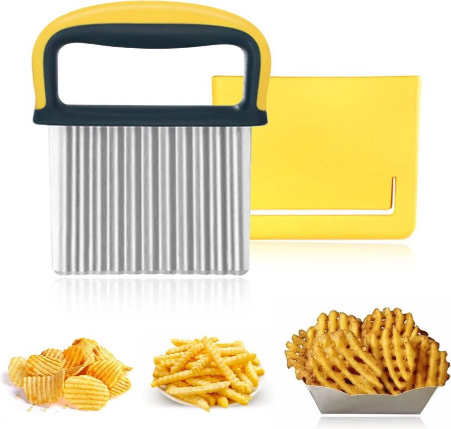 Ruikdly Wave Slicer RVS Wave Mes Frieten Gekarteld Mes Groente Aardappel Slicer Mes voor Fruit Groente Salade Cutter Tool (Geel)