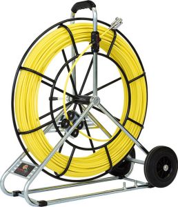 Runpotec Glasvezel trekveer 40M 9MM M12 haspel 730mm Runpo voor buizen 60 tot 200mm incl. standaard 10081