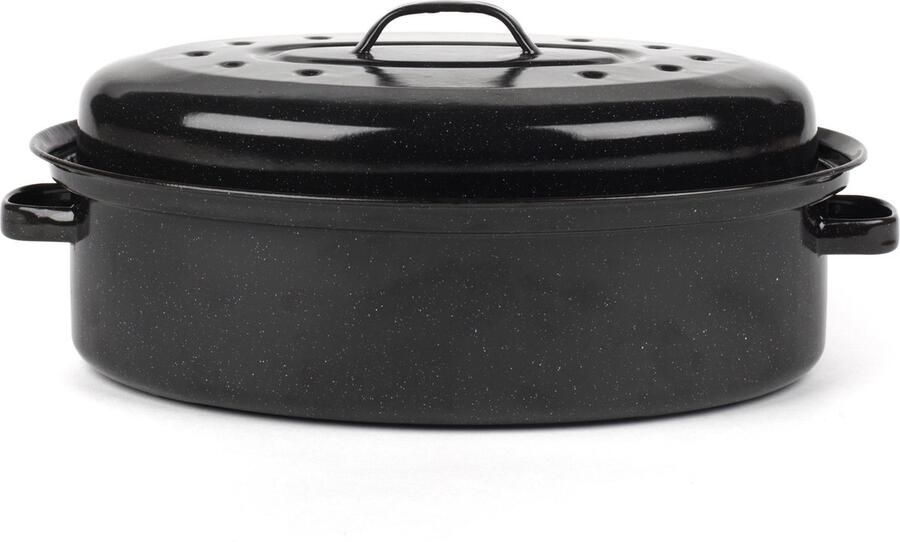 Russell Hobbs emailkleurig roosterblik – zelfbastend braaddeksel met deksel diepe ovaal schotel stalen kaft roosterpot voor vlees kip oven veilig tot 230 °C gezinsgrootte duurzaam staal 36 cm