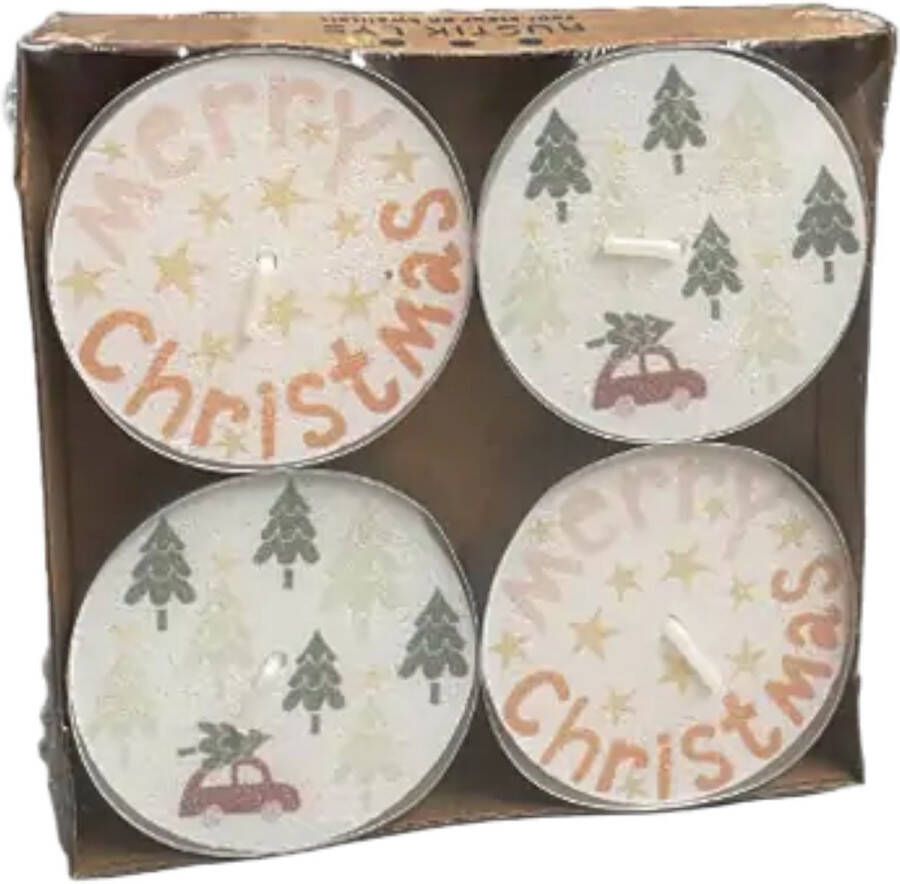 Rustik Lys Waxinelichtjes met print 'Driving Home' Set van 4
