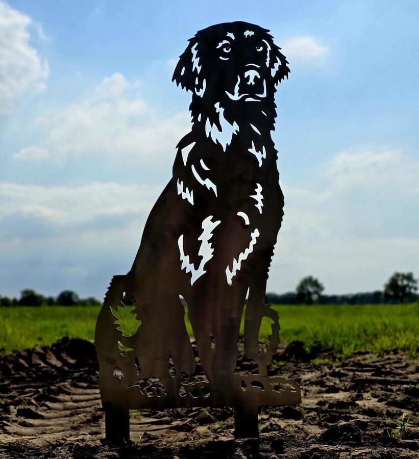 Rusty friends flat coated retriever tuinbeeld Cortenstaal 77 x 42