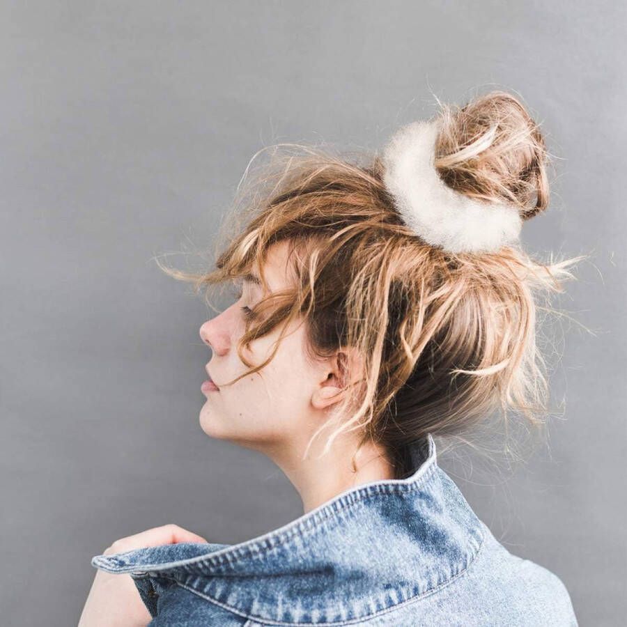 RUWISS Haar elastiekjes 10 stuks konijnen pelachtige haarelastiekjes pompon bal kristunchie haarband pluizige paardenstaarthouder haaraccessoires voor meisjes en vrouwen wit