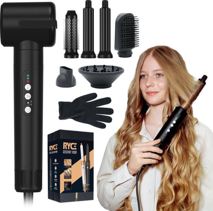 RYCE Multistyler Ultimate 7 in 1 met Diffuser Krultang Extra krachtig Föhnborstel Stijltang Haarfohn Krulborstel Automatische krultang Haardroger met borstel Zwart