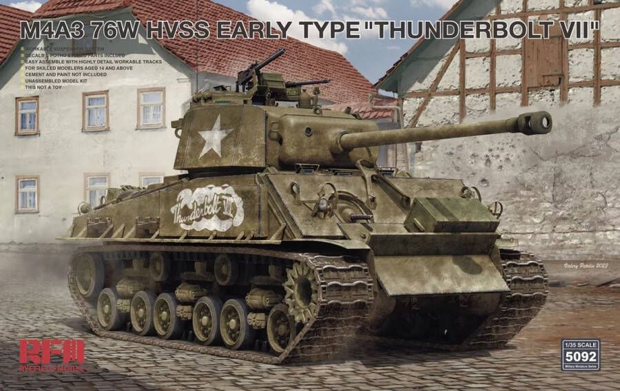 Rye Field Model 1:35 5092 M4A3 76W HVSS Early Type Thunderbolt VII Plastic Modelbouwpakket