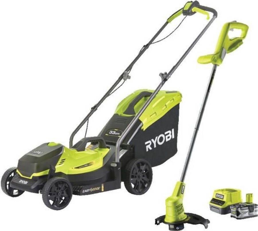 Ryobi ONE+ Pack 18V Cordless Grasmaaier + Trimmer RLM1833BLT1825M : Grasmaaier RLM18X33B40 en Trimmer OLT1825M GRATIS