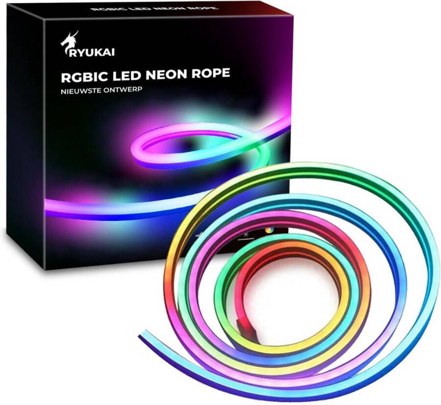 RYUKAI RGBIC LED Neon Rope Neon LED Strip Buiten en Binnen Smart LED Strip Compatibel met Google en Alexa Wit 3 Meter