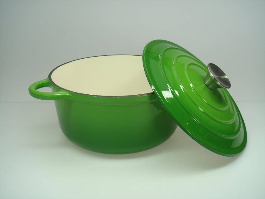 RZ-kookgerei Braad pan gietijzeren sudder pan Dutch oven Ø 24 cm schaduw Bamboe-Groen geschikt voor Gas keramisch halogeen en INDUCTIE