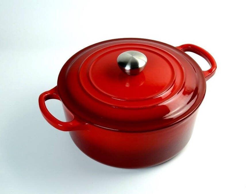 RZ-kookgerei Braad pan gietijzeren sudder pan Dutch oven Ø 24 cm schaduw kersen rood geschikt voor Gas keramisch halogeen en INDUCTIE