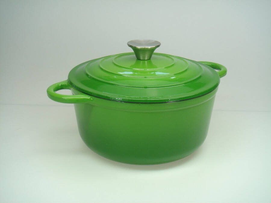 RZ-kookgerei Braad pan gietijzeren sudder pan Dutch oven Ø 28 cm schaduw Bamboe-Groen geschikt voor Gas keramisch halogeen en INDUCTIE