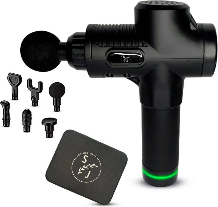 S&J Welness Professionele massage gun S&J Wellness Massage Gun Massage apparaat Shiatsu massage Brushless motor 30 intensiteitniveaus 6 opzetstukken Zwart
