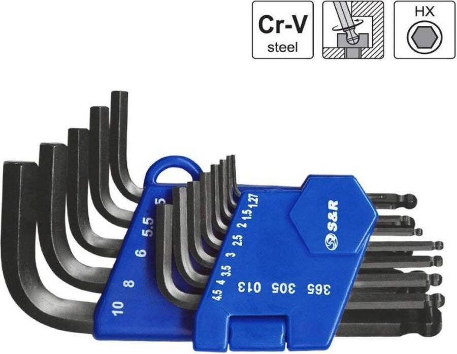 S&R Imbussleutel Set Binnenzeskantsleutel-Set HX met Kogelkop 13-Delig 1 27 Tot 10 mm Kunststofclip