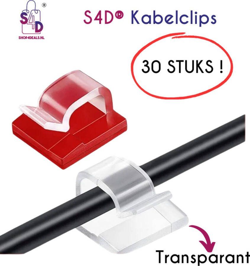 S4D Kabelclips Kabelklemmen Zelfklevend Kabelbinder 30 Stuks ! Transparant