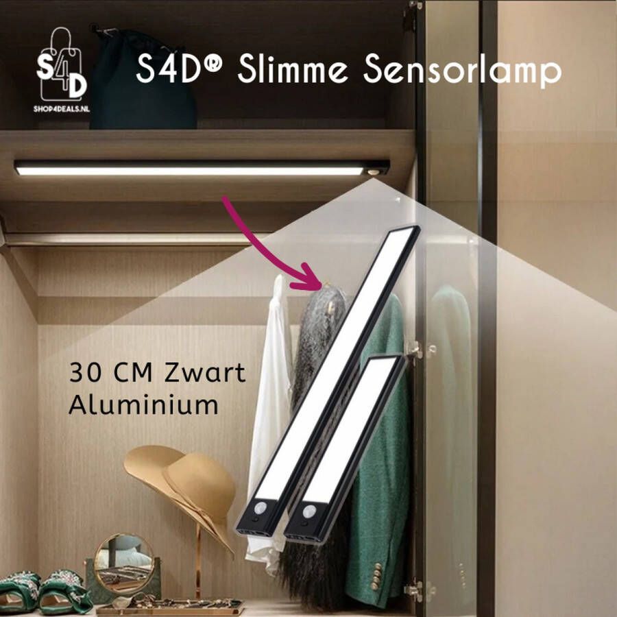 S4D Slimme LED Lamp Bewegingssensor Lamp Nachtlampje Kinderen Dimbaar en Draadloos Warm Natuurlijk en Wit Licht Multifunctioneel 30 CM Aluminium Zwart