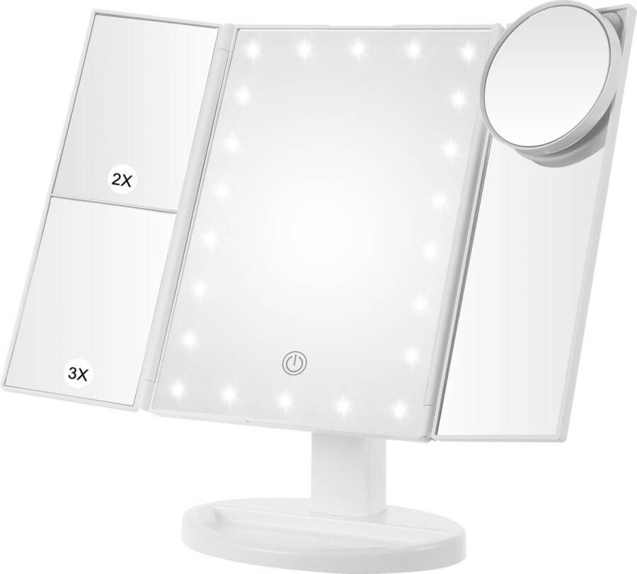 Saaf Make Up Spiegel 2x 3x en 10x Vergroting Hollywood Spiegel met LED Verlichting Wit