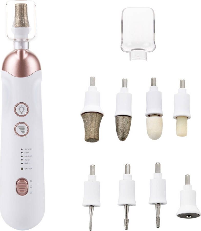Saaf Nagelfrees Elektrische Nagelvijl Incl. 8 Opzetstukken Draadloos Manicure Pedicure USB-C Wit Roze