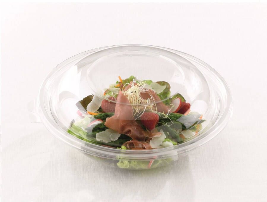 Sabert 50 Stuks x Saladebak 1500 ml Transparant Met Deksel salade bowl salad bowl salad box Transparant bowl poke bowl gerecycled bakje met deksel bowl with lid bakjes met deksels rond saladebak
