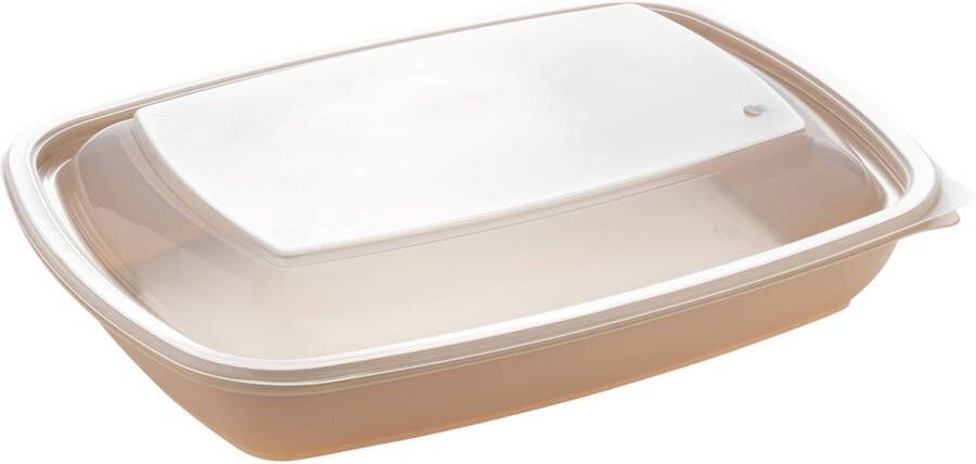 Sabert 75 Stuks x Magnetron Maaltijdbak 600 ml Beige Met Deksel maaltijdbakje magnetron bakje microwave microwavable lunch box meal box Beige maaltijdbakjes bakjes met deksel meal bak meal prep bakje vershoudbakjes