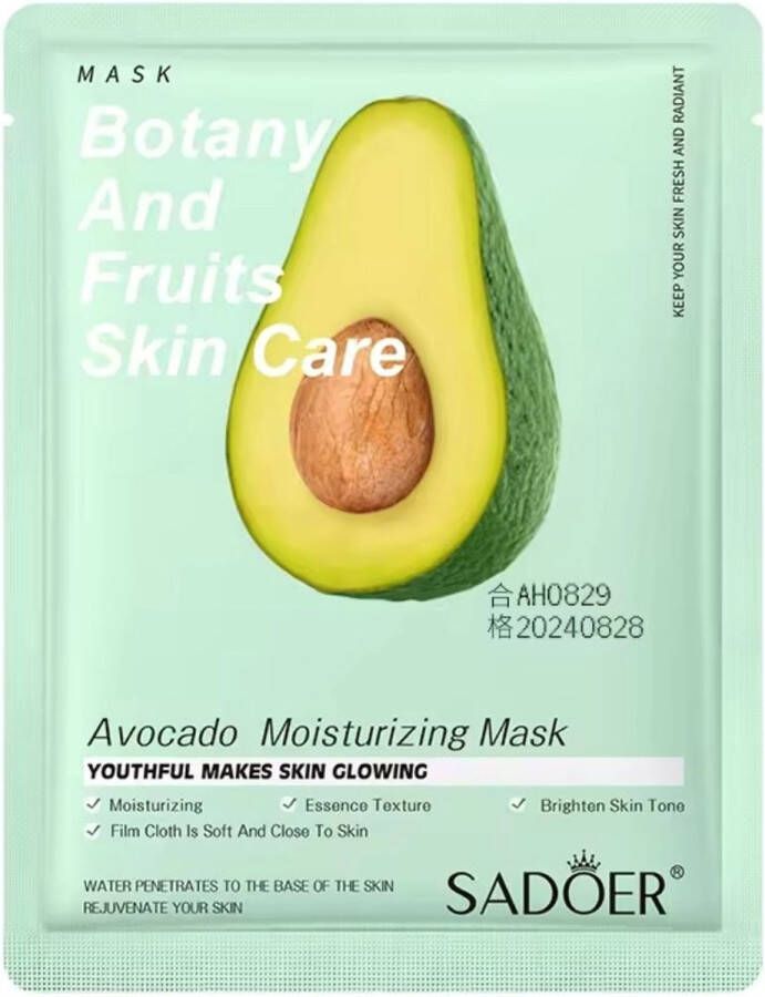 Sadoer Gezichtsmasker met Avocado voor een stralende huid set 20 stuks