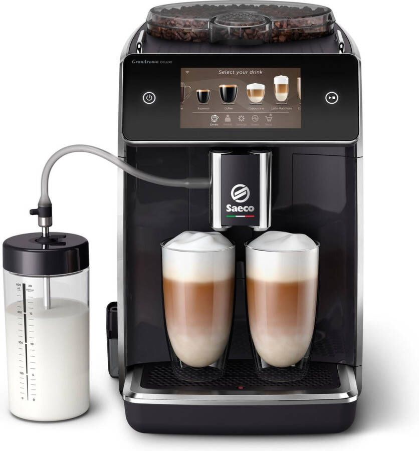 Saeco Philips GranAroma Deluxe SM6680 00 Espressomachine 18 Soorten Warme Drankjes Zwart RVS + AquaClean Filter