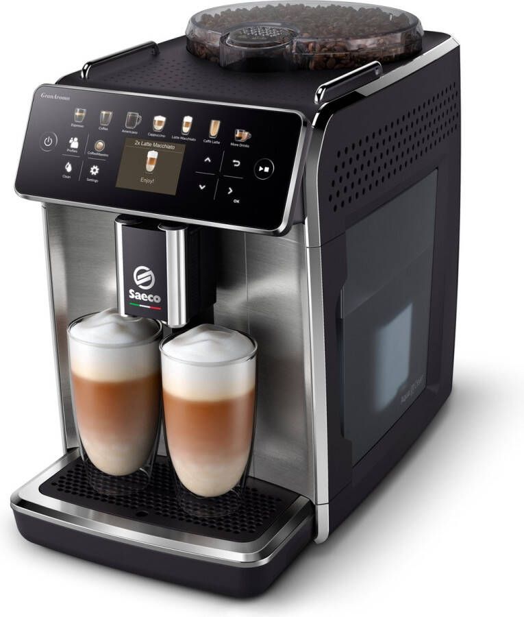 Saeco Philips GranAroma SM6585 00 Espressomachine 16 Soorten Warme Drankjes Zilver RVS + AquaClean Filter