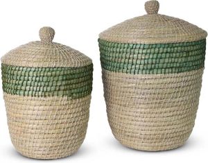 Bazar Bizar Safaary Manden met Deksel van Zeegras Groen Groot Ø 45cm Klein Ø 35cmxGroot Ø 45cm Klein Ø 35cm CM