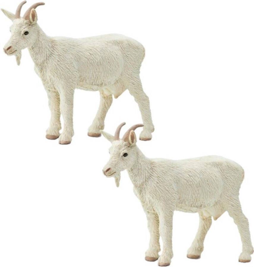 Safari LTD Set van 2x stuks plastic speelgoed figuur witte geiten 8 cm Dieren speelgoed geiten