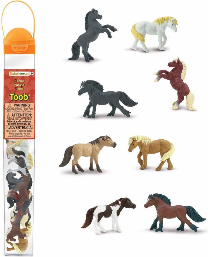 Safari Speelset Ponies Toob Junior Bruin zwart wit 8-delig