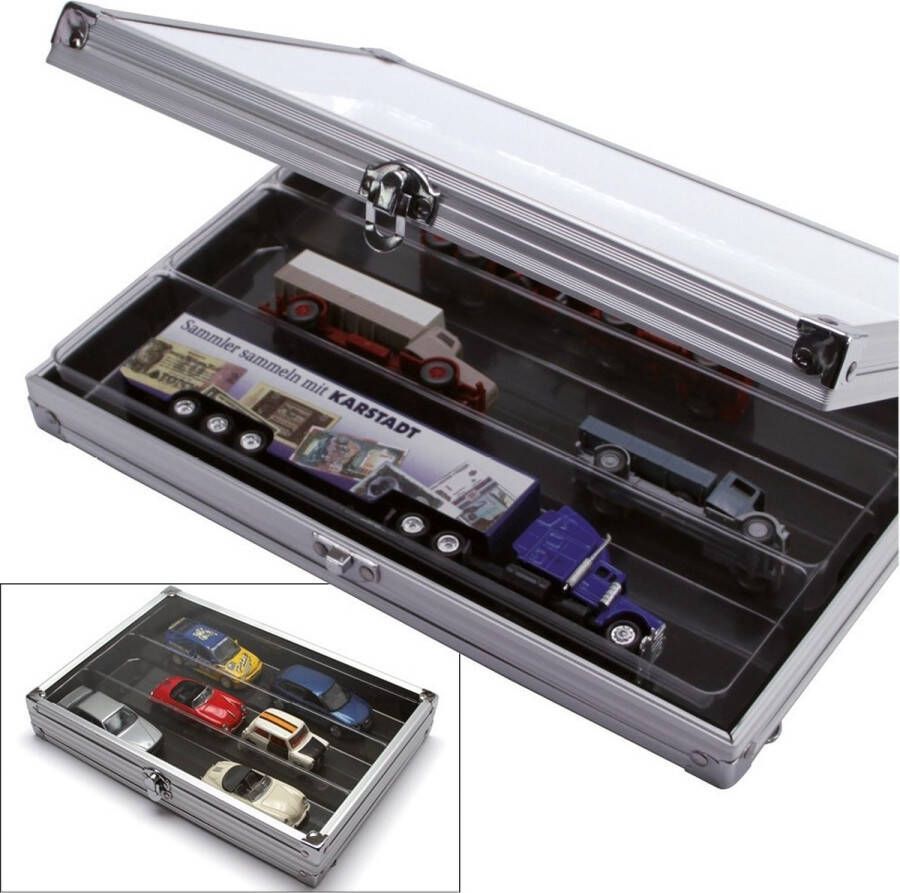 Safe Aluminium vitrine cassette met acrylglas deksel en 3 compartimenten 29 5 x 20 x 4 5 cm