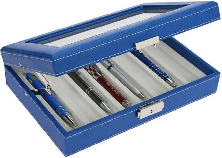 Safe Elegante pennen vitrine geschikt voor 8 stuks schrijfgerei blauw