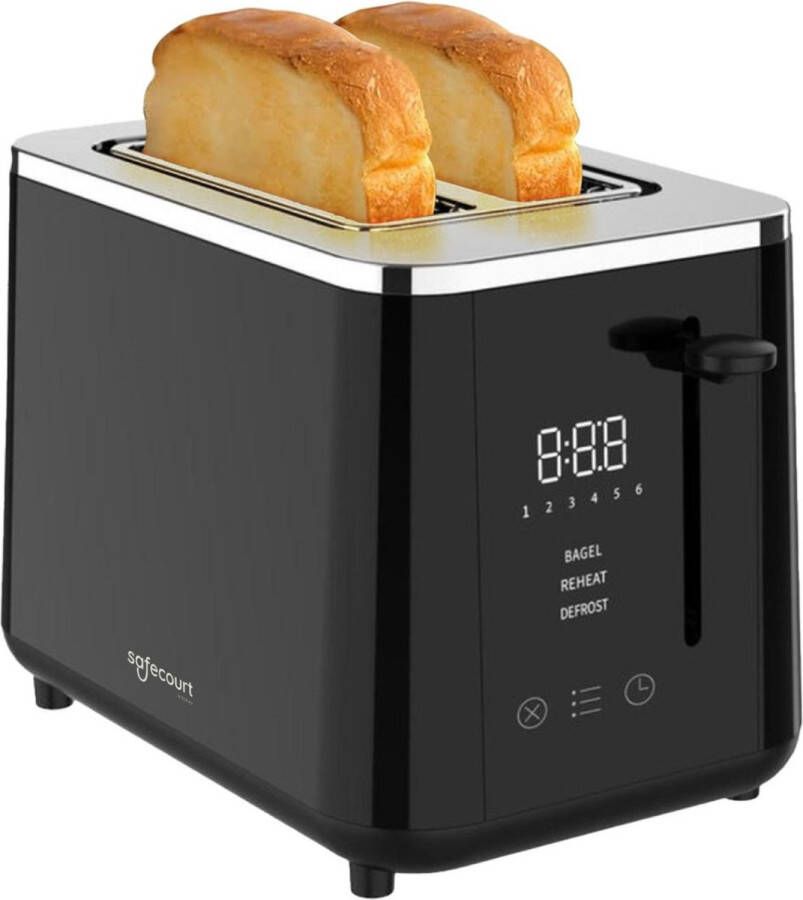 Safecourt Kitchen Broodrooster Toaster 6 Warmteniveaus 2 Extra brede sleuven 920W Zwart