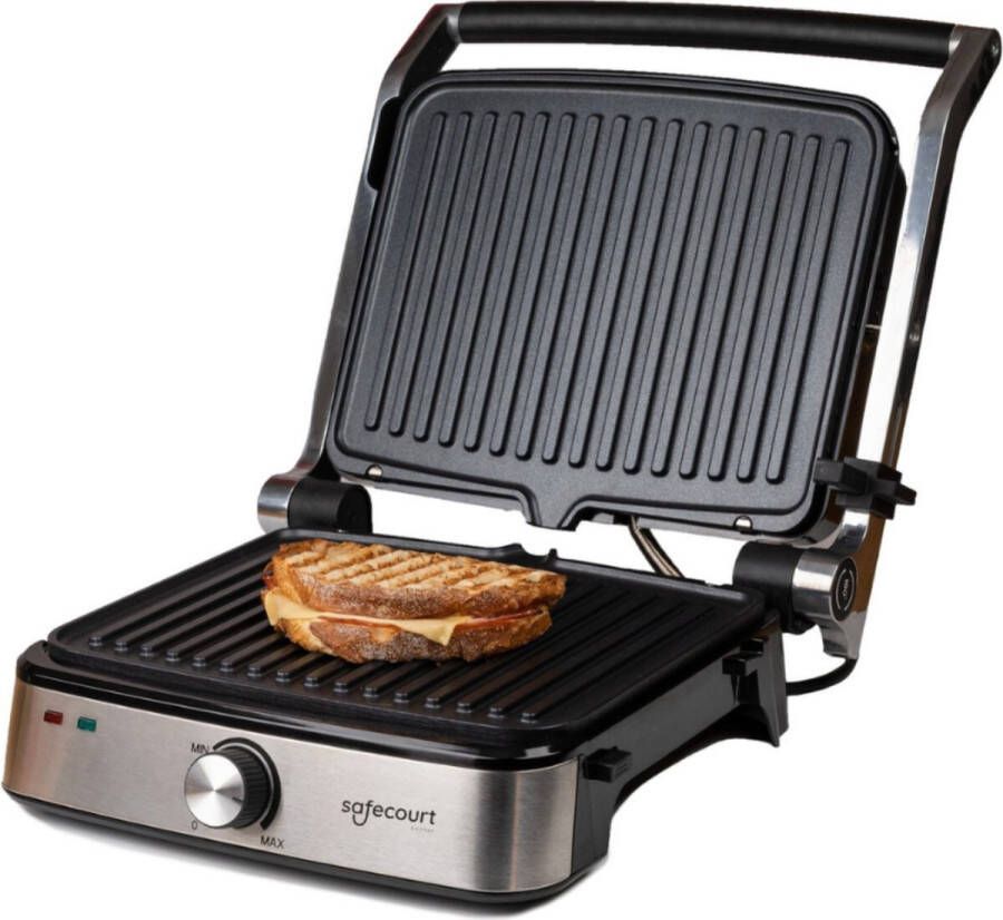 Safecourt Kitchen Contactgrill compact CG200 Tosti apparaat Grill apparaat Uitneembare platen RVS