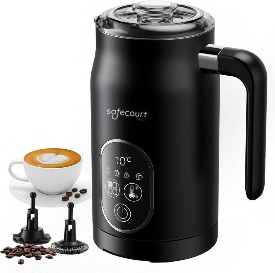 Safecourt Kitchen Elektrische Melkopschuimer Stil & Snel Temperatuur display 4-in-1 Zwart 350ml