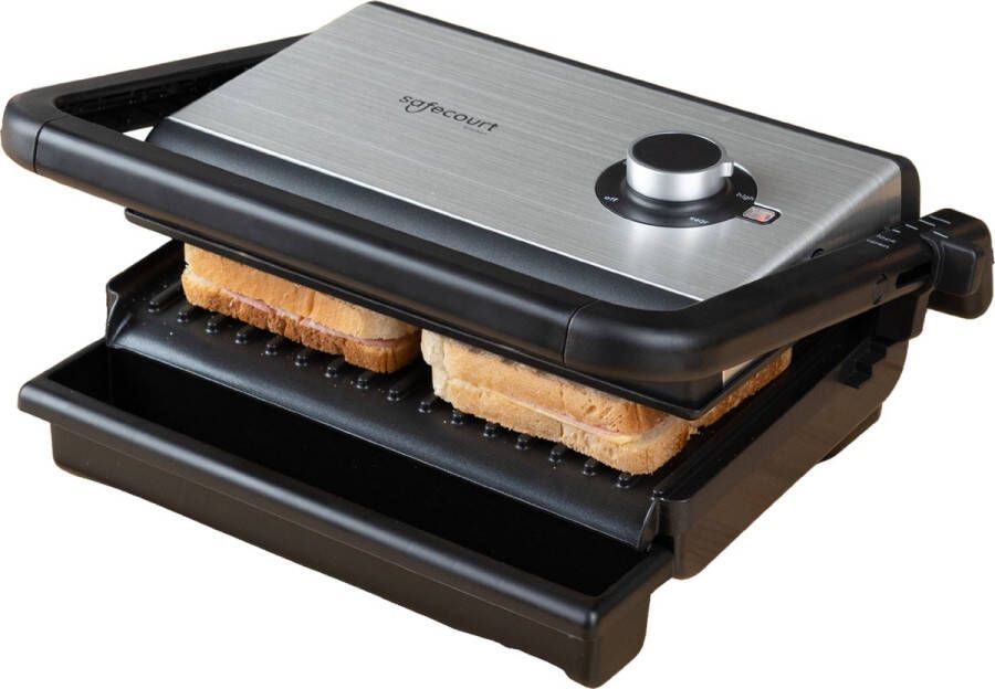 Safecourt Kitchen Tosti apparaat Contactgrill Grill apparaat Instelbare temperatuur Zwart RVS