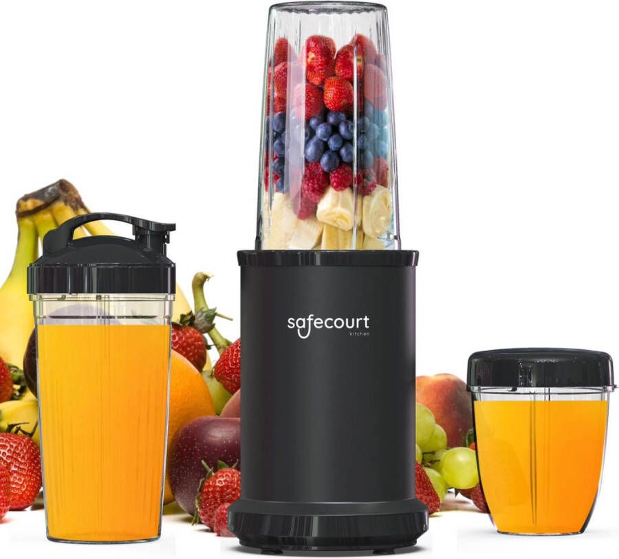 Safecourt Kitchen Power Blender 1000 watt blender to go smoothie blender Incl. receptenboek Zwart