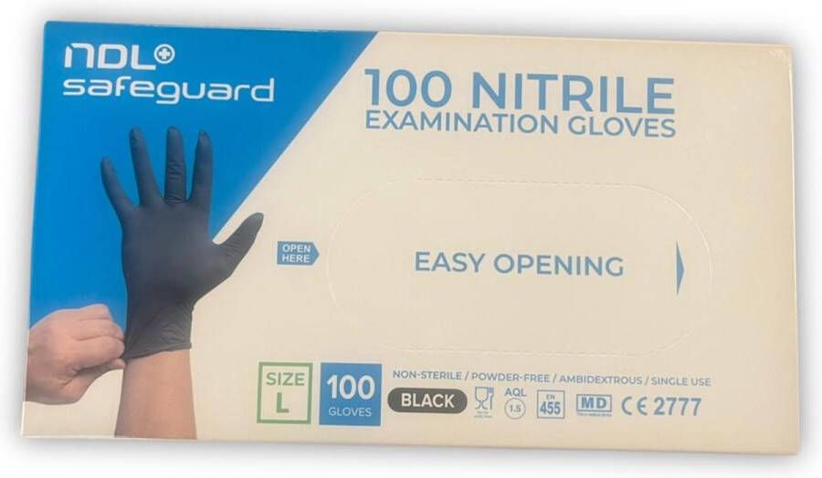 SafeGuard medische nitrile wegwerphandschoenen zwart maat L EN374 EN420 -EN455