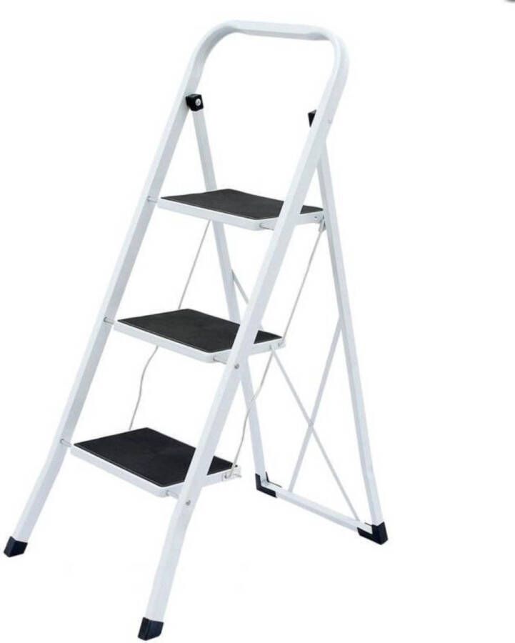 Safety Huishouden Safety Huishoudtrap Keukentrap 3 treden Metalen Huishoudladder Inklapbaar Trapladder Opvouwbaar Anti-slip 150KG draagvermogen – huishoud trap – trap – ladder – huisladder veiligheid